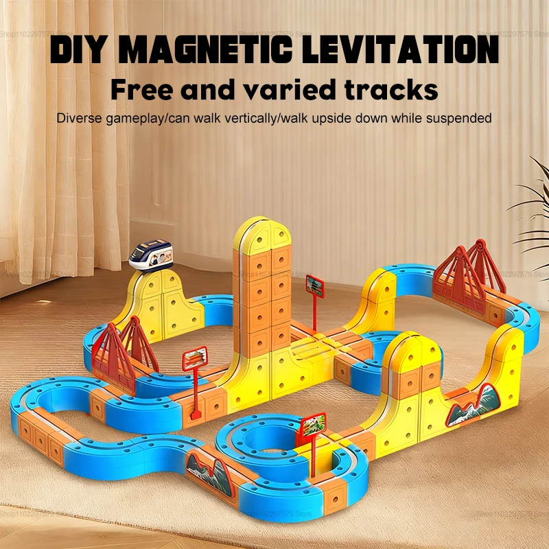 Zabawki dla dzieci: magnetyczna kolejka do samodzielnego montażu, elektroniczny magiczny pociąg na szynach, zabawka edukacyjna dla dzieci, prezent na Boże Narodzenie