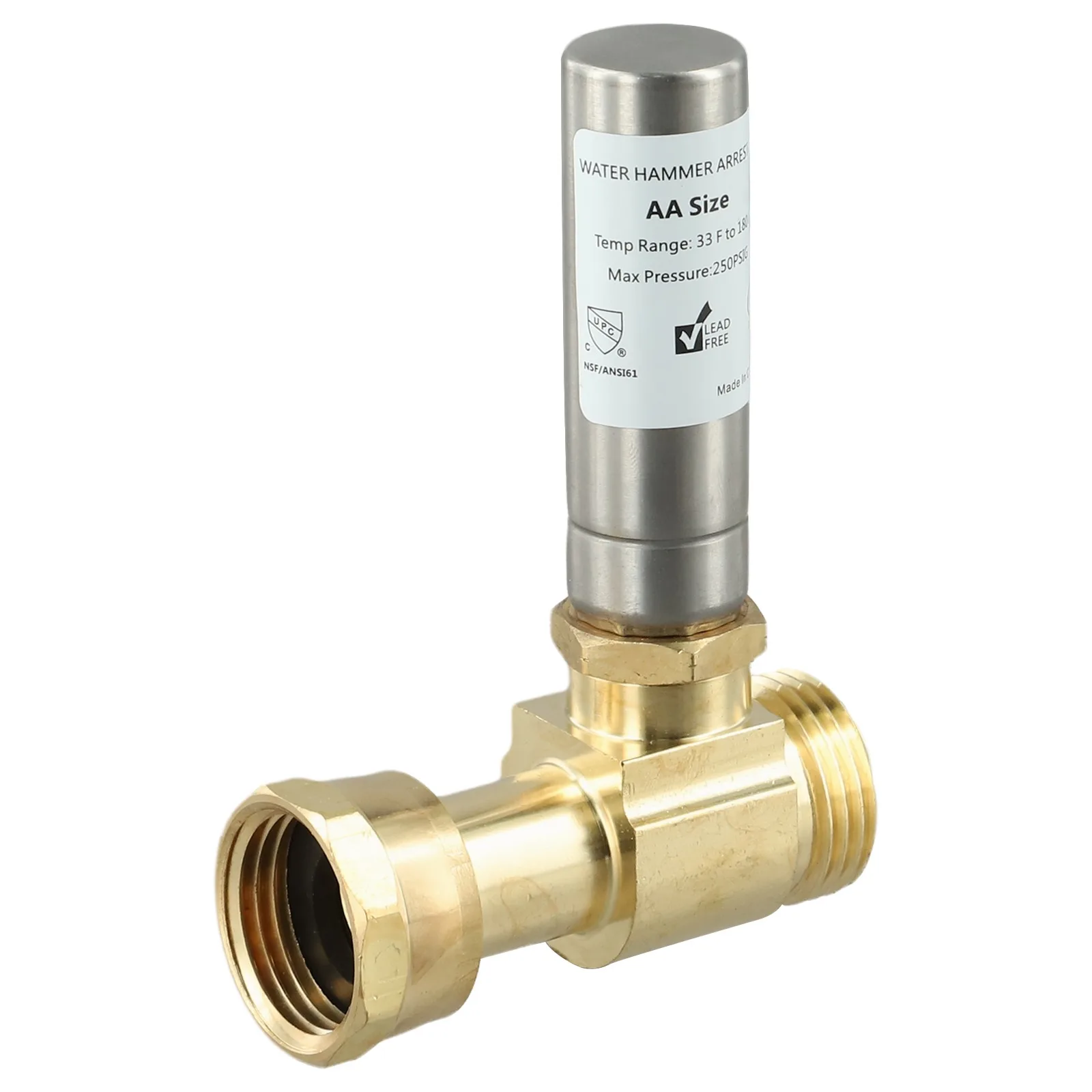 Edelstahl-Wasserhammerabsorber, 3/4 Zoll NH-Gewinde, Messing-T-Stück-Verbinder für Waschmaschinen, zur Geräuschreduzierung in der Sanitärinstallation. – Detail 13