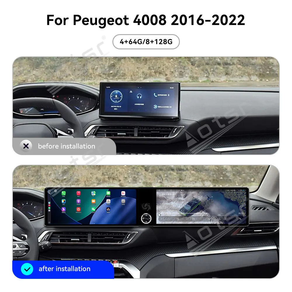 

Android 13, двойной сенсорный экран 12.3 дюйма для Peugeot 4008 2016-2022, мультимедийный GPS-навигатор, автомагнитола, головное устройство с функцией Plug & Play.