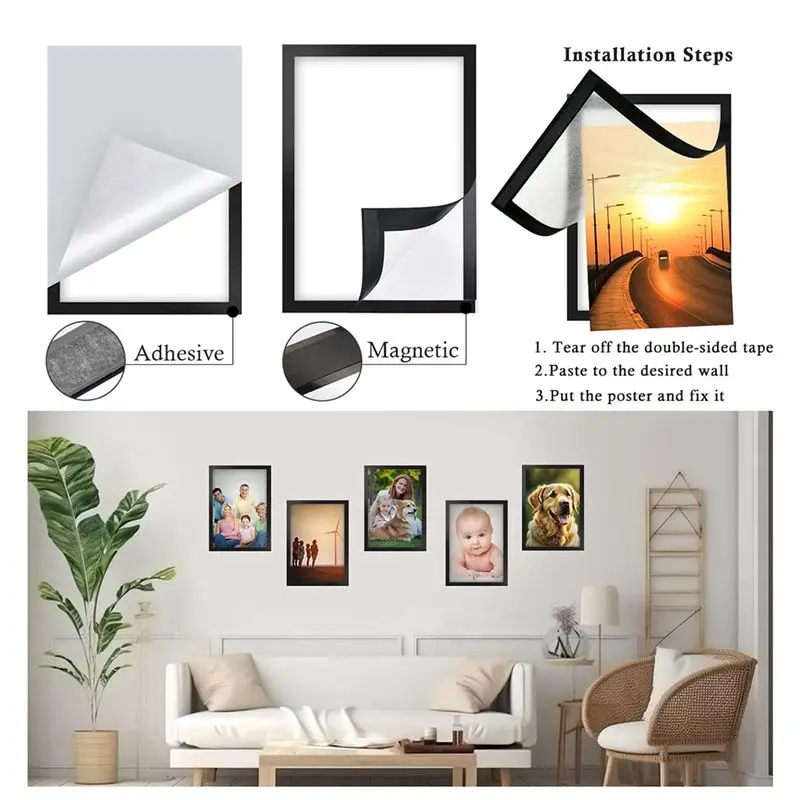 THIVN-40PCS A5 Magnetic Diamond Art Frames, Self Adhesive Magnetic Picture Frame Diamond Painting Frames Display Frame Black