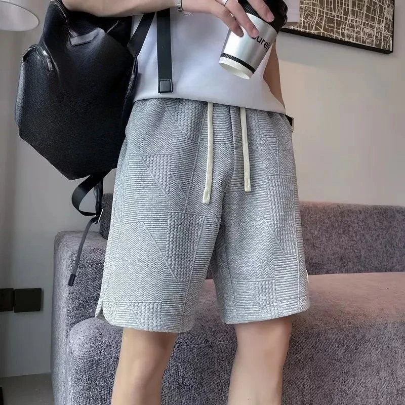 

Men's Summer 5 Inch Shorts Korean Style Slim Straight Fleece Pants Casual Loose Fit Streetwear Above Knee Trousers