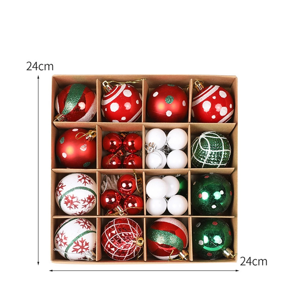 36pcs Plastic Christmas Balls, 3cm 6cm Matte Glossy Drawing Ornament Balls, Red Green Xmas Tree Hanging Baubles Decorations