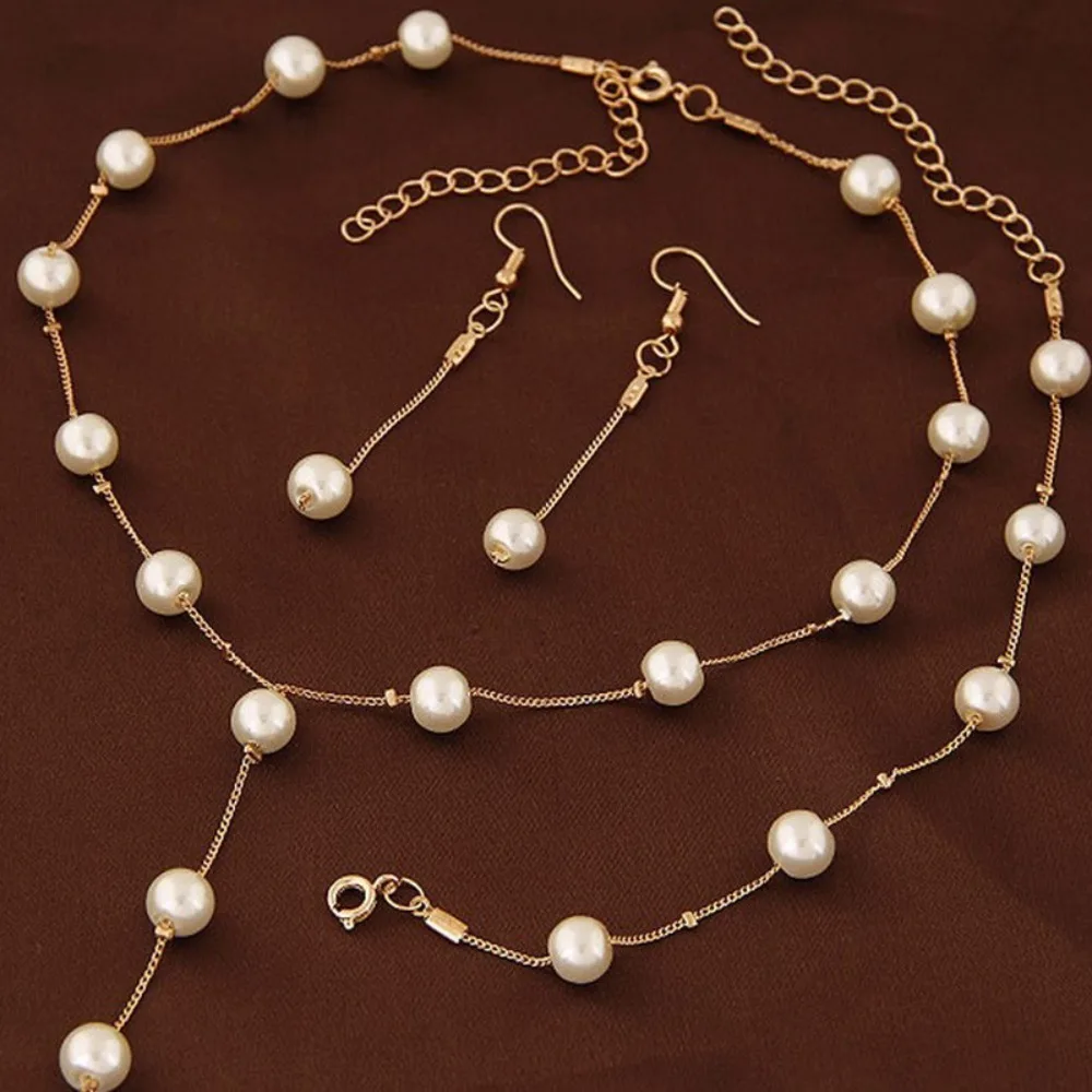 Korea Designer 3pcs set Pearl necklace bracelet earrings set for women Luxury Wedding Bride Exquisite Jewelry Accessories Gift