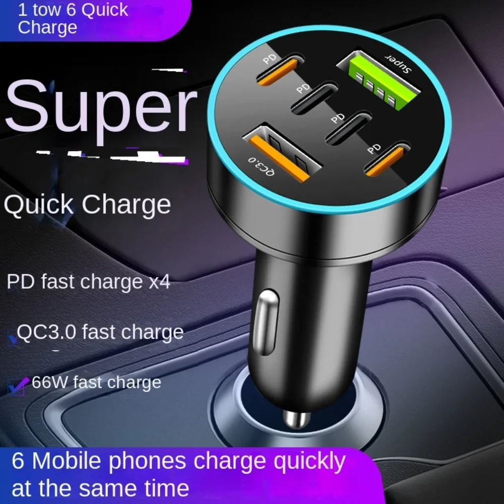 Dual USB Output Mobile Phone Car Charger 5 Ports Type C 5 Ports Car Chargers Black Fast Charging Car Charger Adapter