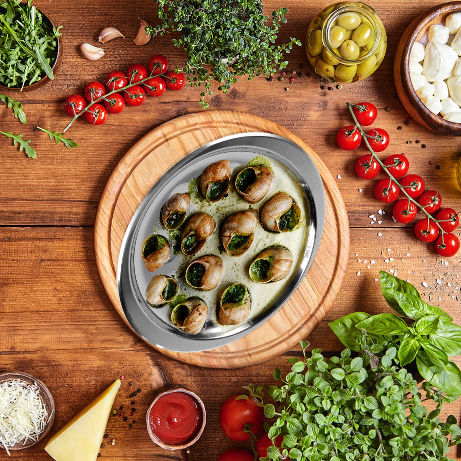 

Stainless Steel Escargot Plate Small Baking Dish Kitchen Utensil Non Rust Easy Clean Smooth Surface One Piece Molding Food Safe