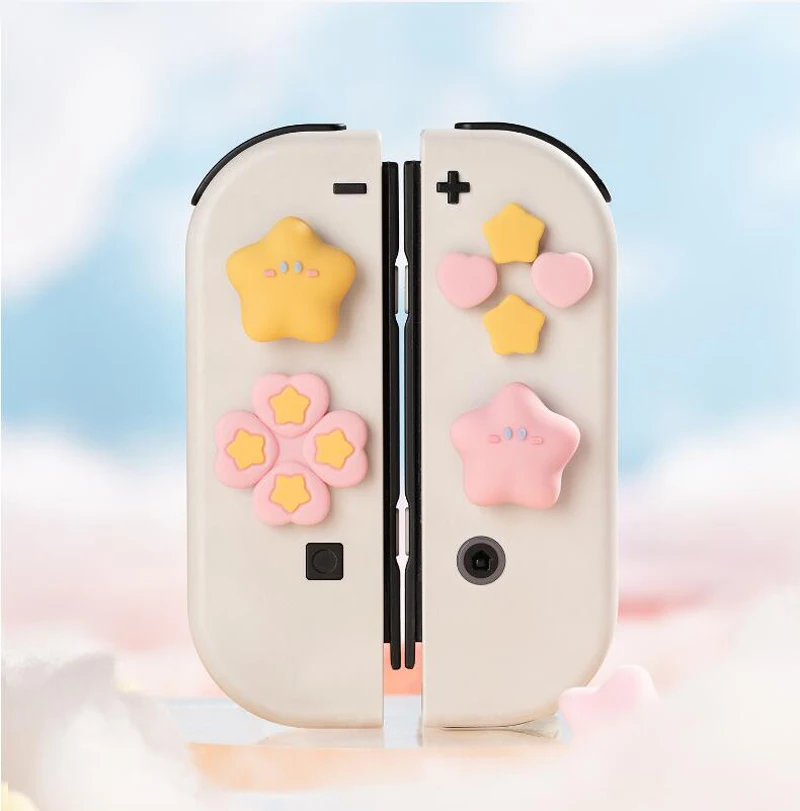 Cute Star Love Silicone Soft D-pad Cross Button ABXY Key Sticker Skin Case For Switch Oled NS Joy-con Thumb Stick Grip Cap Cover