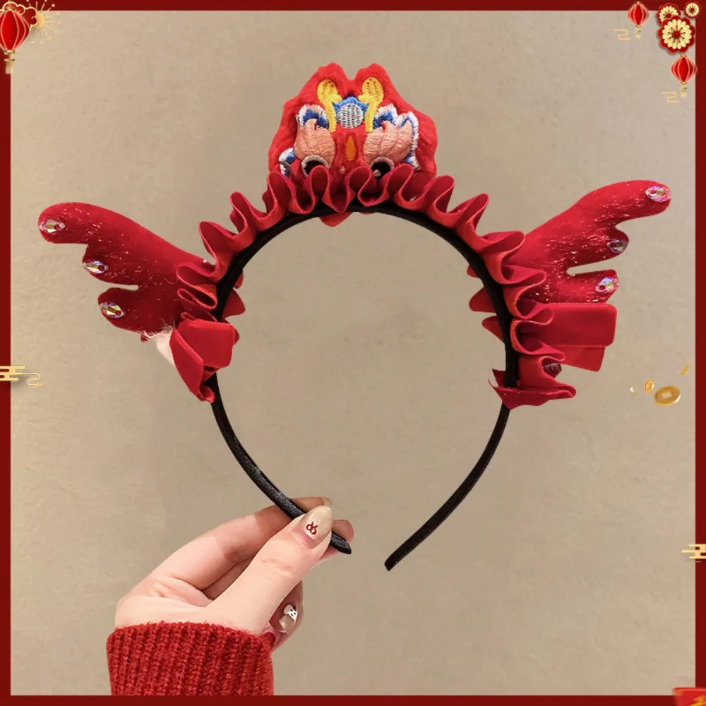 

Cute Cartoon New Year Headband Red Pony Red Velvet Bow Hairband Good Luck Headwear Hair Hoop New Year Headpiece