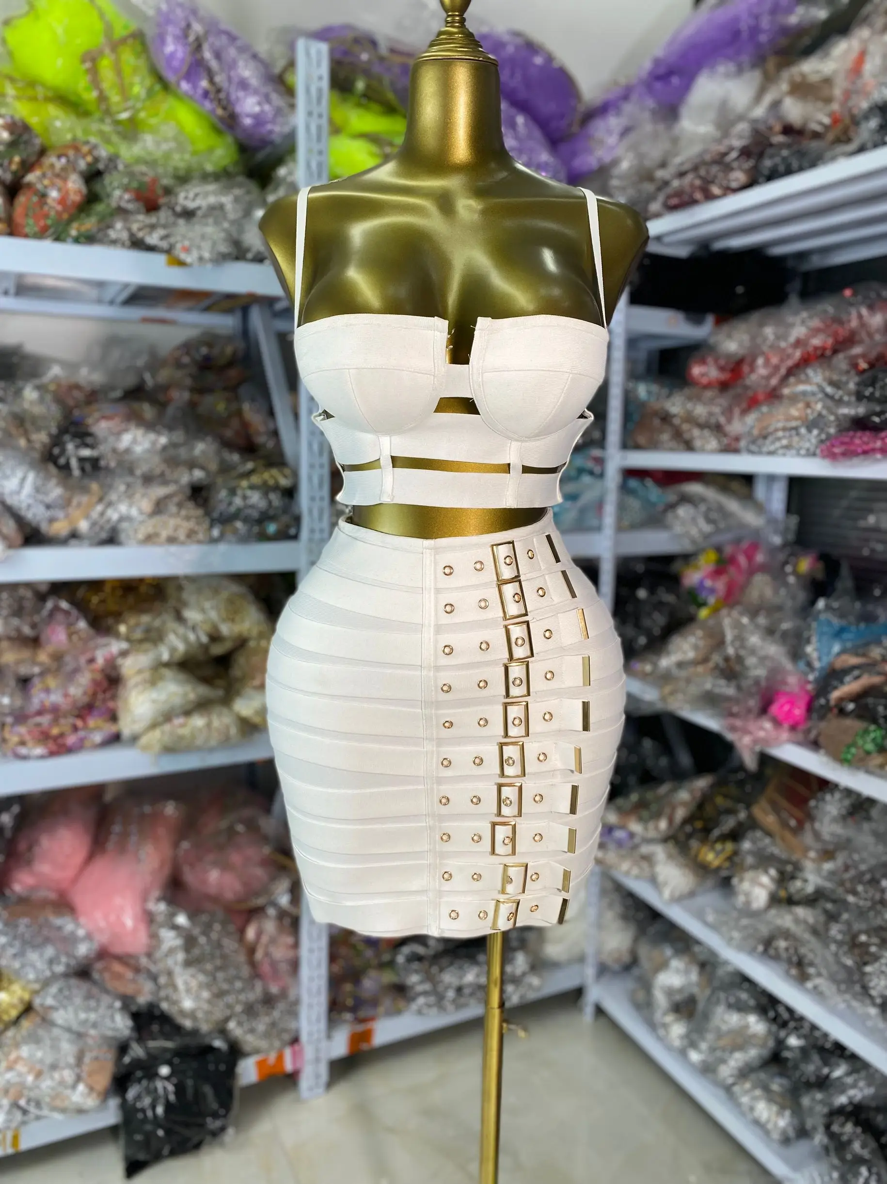 

Women Summer High Street White Bandage Outfits Camisole Crop Top And High Waist Skirt Two Piece Sets Musical Festival Outfits