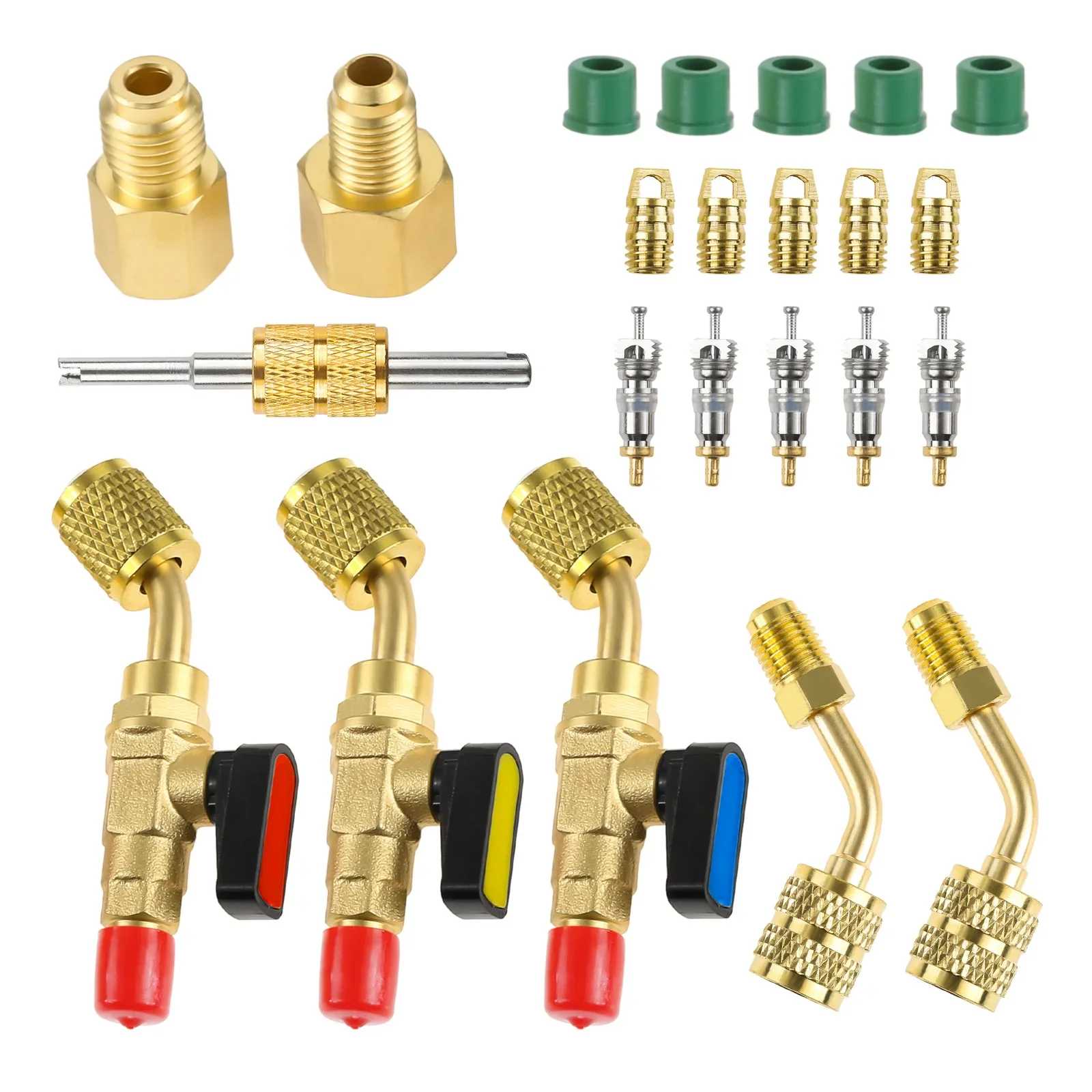 

Air Conditioning HVAC Refrigerant Angled Ball Valve 1/4” SAE for R410A R134A R12 R22 with 5/16" R410A Adapter Mini Split System