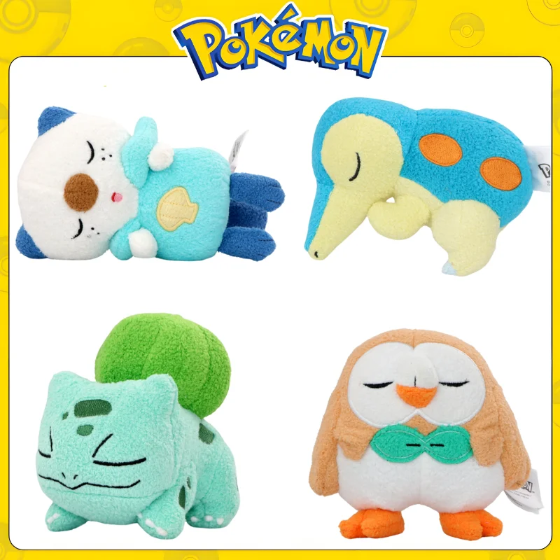 Pokemon Sleeping Oshawott Bulbasaur Plush Toys Cute Anime Cyndaquil Rowlet Eevee Stuffed Plushies Cartoon Peluche Dolls Kids