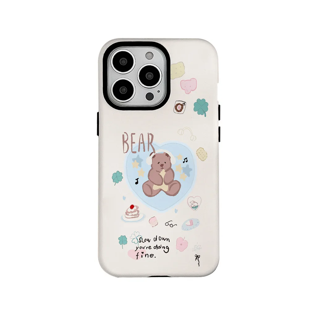 Ins Cute Music Love Bear Phone Case for IPHONE 15PRO MAX 14 13 12 11 PRO Plus XR XS SE Acrylic TPU Two in One Mobile Phone Cases