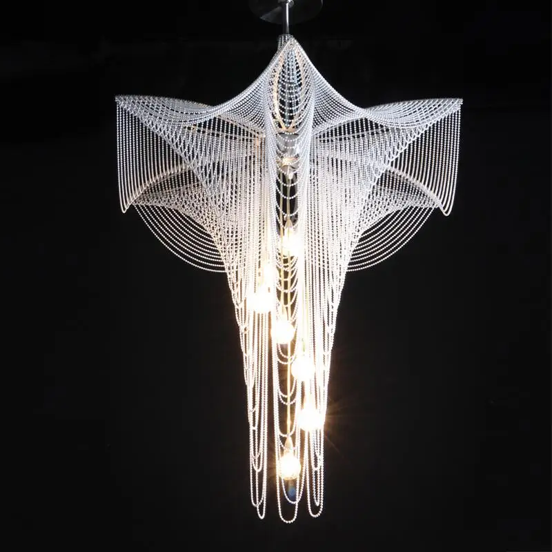 

Nordic chandelier aluminum chain Tassel chandelier living room staircase Duplex Villa Decoration LED hotel custom fixture