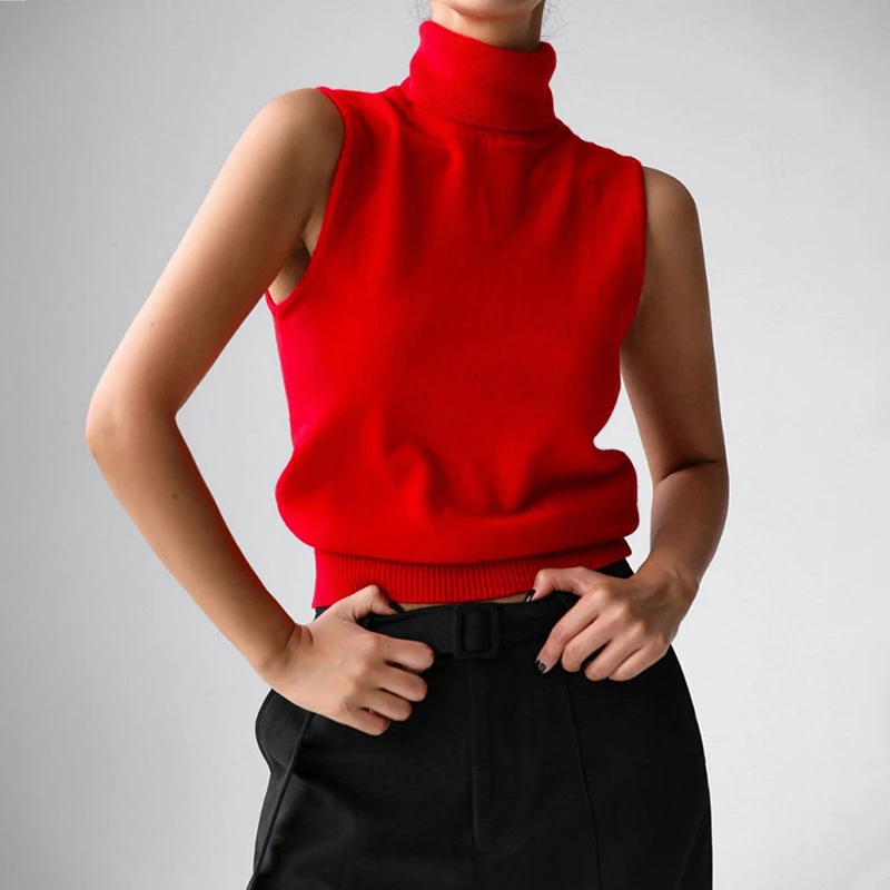

Tornova Turtleneck Knitwear Vest Women's Sleeveless Casual Slim Vest Top Fashion Sweater Tanks Club Party Autumn 2025 New Solid