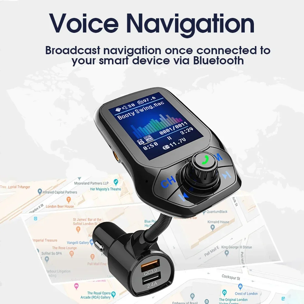 

T43 1.8 Inch Display Car MP3 Player Bluetooth 4.2 USB2.4A Handsfree Call FM Transmitter QC3.0 Fast Charger Song Name Display