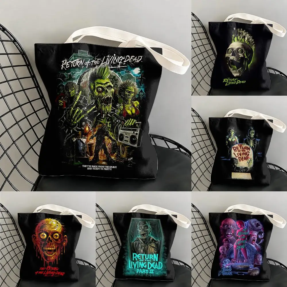 R-Return of the Living D-Dead Storage Bags Large Capacity Canvas Tote Bag Double-Sided Print Shoulder Handbag for Daily Shopping