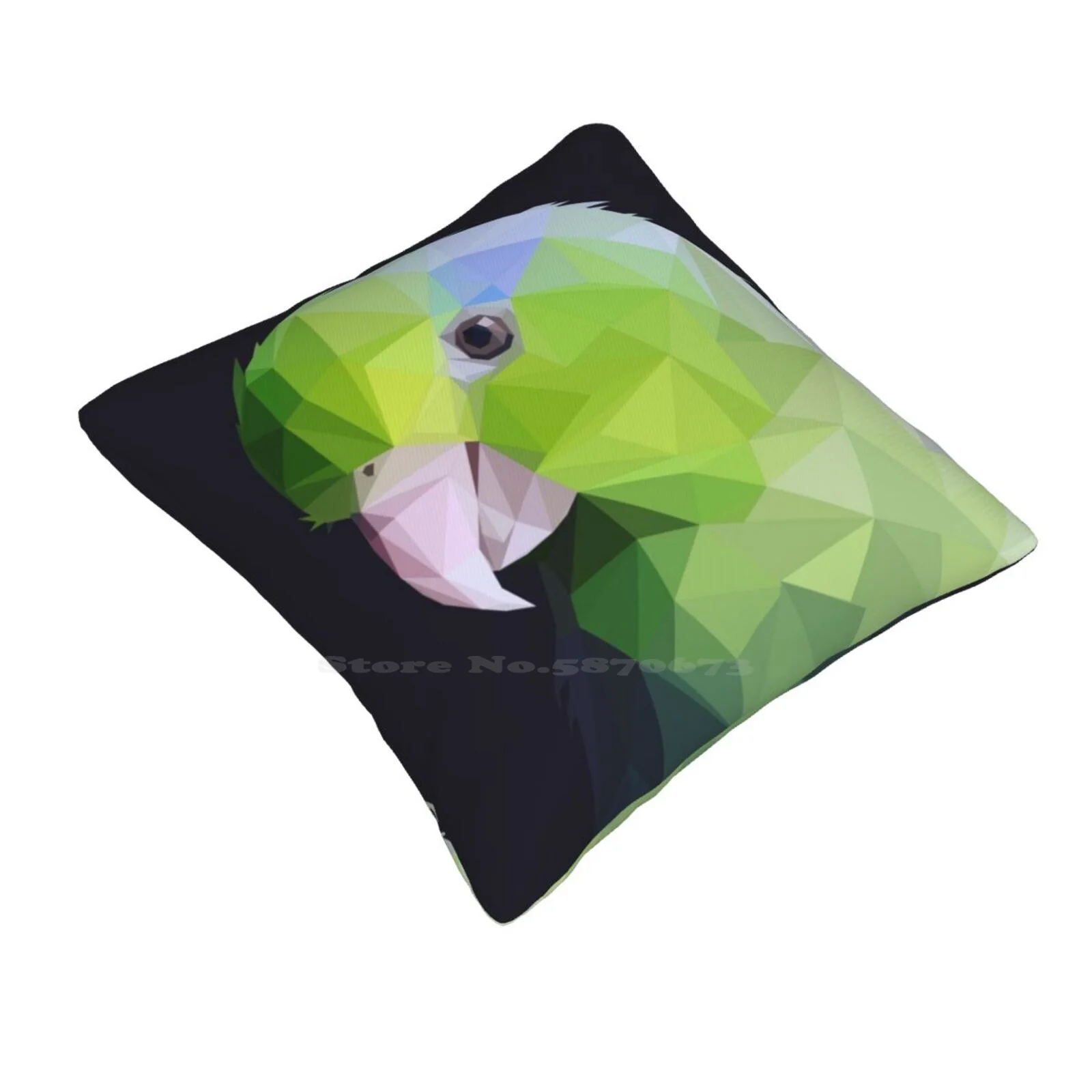 Lowpoly Green Parrolet ( Dark Background ) Home Sofa Car Cushion Cover Pillowcase Lowpoly Low Poly Polygon 3D 2D Abstract