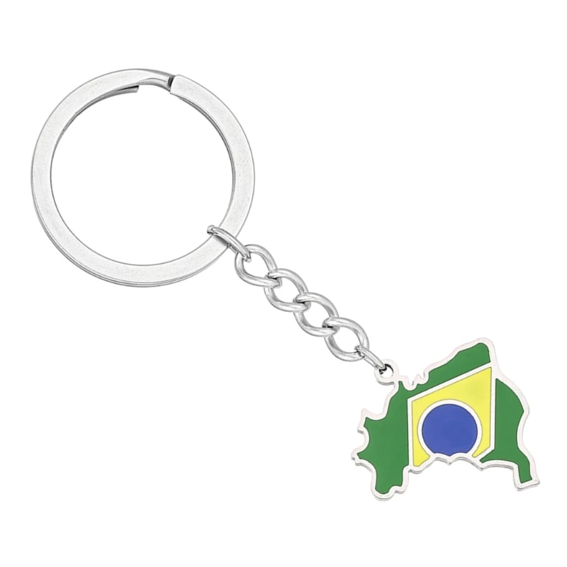 Chic Key Holder with Brazil Map Brazil Flag Keyrings Pendant Keychain Decorative Key Holder Suitable for Fine Living