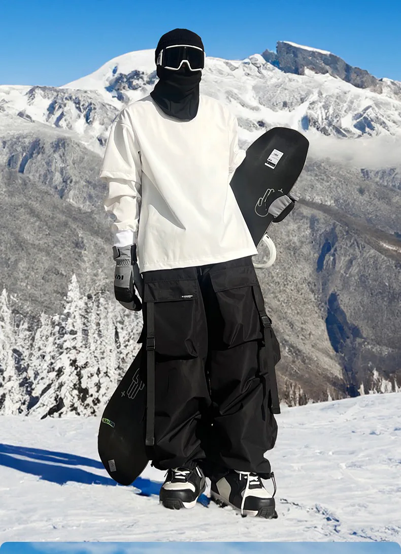 Men and Women's Oversized Ski Pants Waterproof Breathable Thermal Fleece Lining Snowboard Winter Overalls  Pants