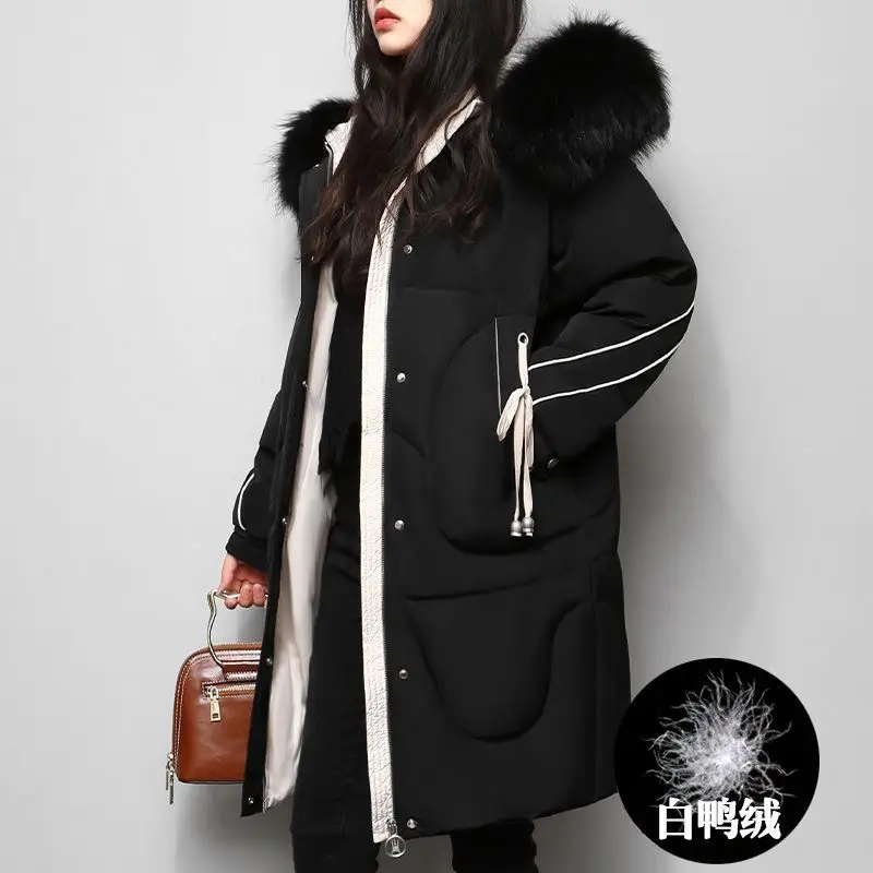 

Winter Jacket Women Medium Long Length Thick Padded Puffer Fur Collar