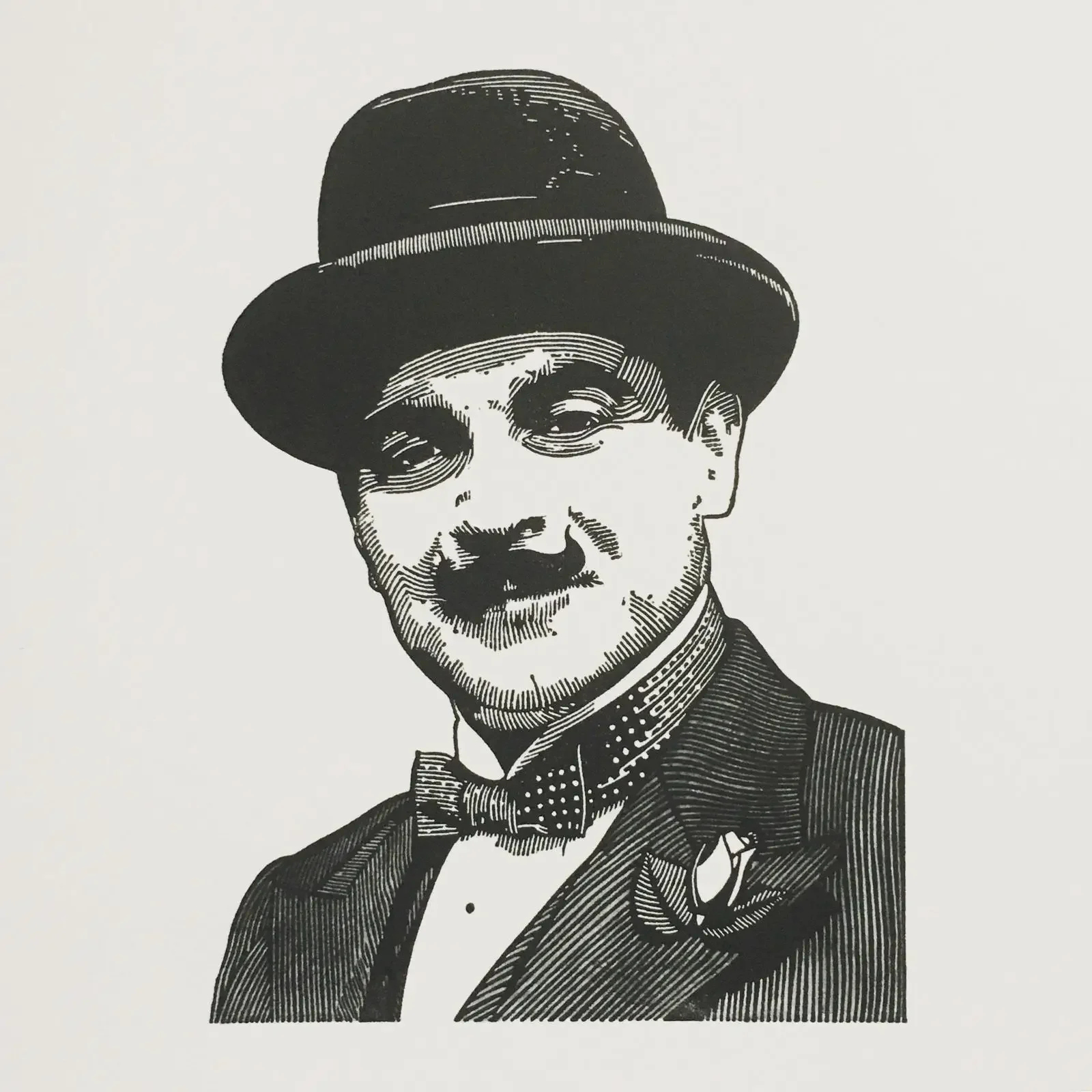 David Suchet Agatha Christie amp 39 s Hercule Poirot Handmade Limited Edition Linocut Print INK043 vintage Washed Stretched