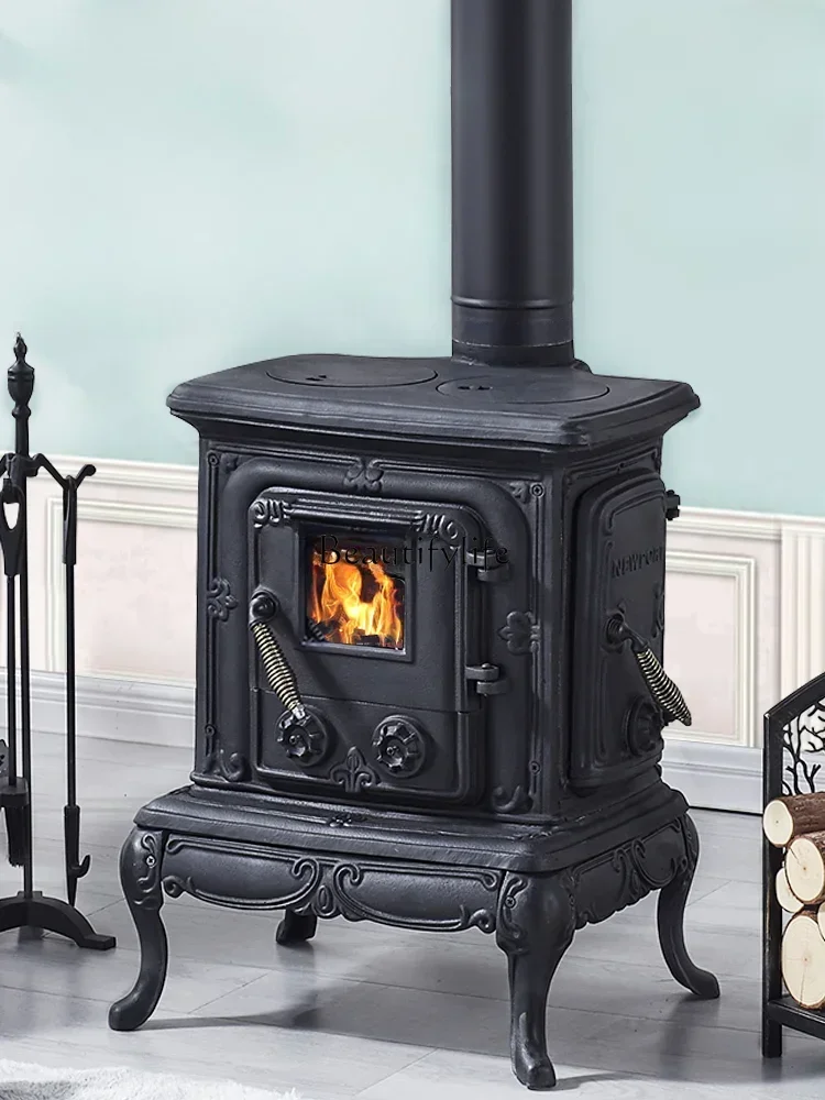 Cast Iron Fireplace Real Fire Home Living Room Decoration Independent Rural Self-Built Burning Wood Stove Power 8kW