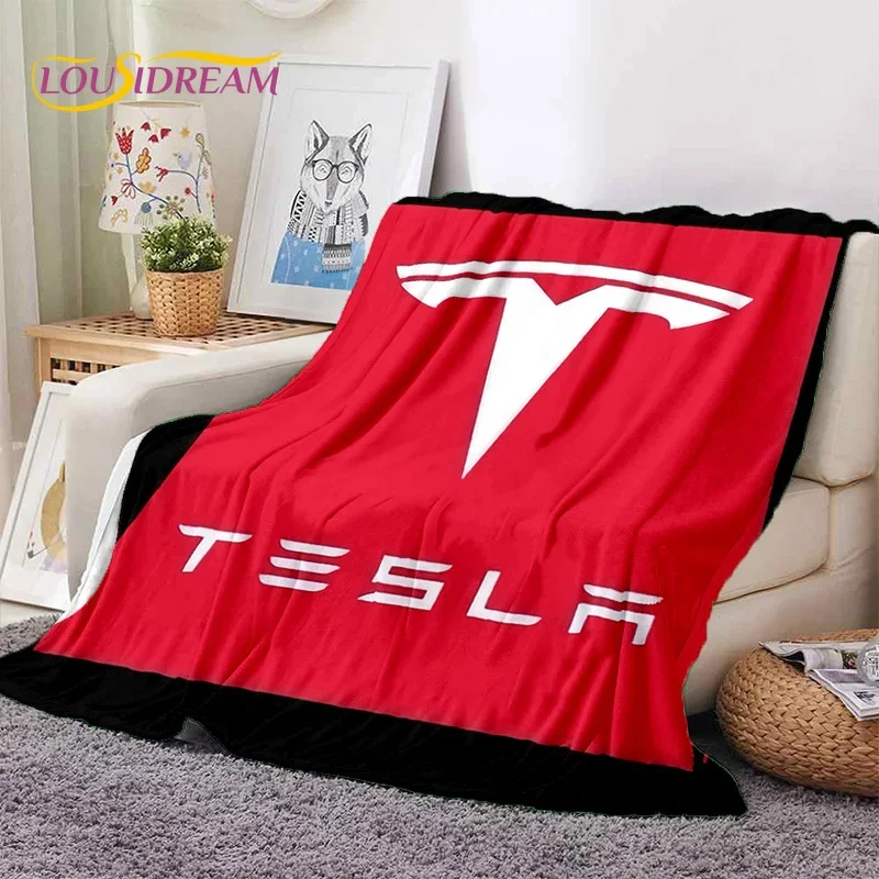 3D Printing Tesla Car Logo Soft Flannel Blanket for Beds Bedroom Sofa Picnic,Throw Blanket for Cover Outdoor Leisure Nap Gift