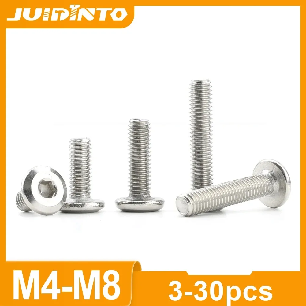 JUIIDNTO 2-50/PCS Allen Flat Head Furniture Screw Stainless Steel M2 M2.5 M3 M4 M5 M6 M8 M10 M12 Hex Socket Funiture Bolts