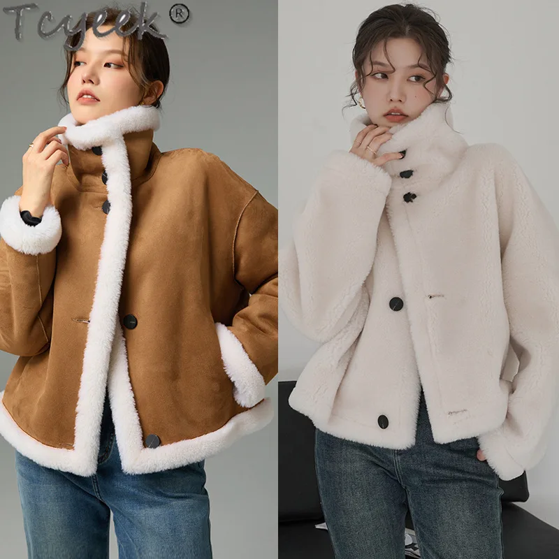 Tcyeek-abrigo de lana de 100% para mujer, abrigos de piel de oveja, chaquetas de piel compuesta, ropa de invierno, chaqueta de piel para mujer, Пitzakто Ж Jayaе 2024