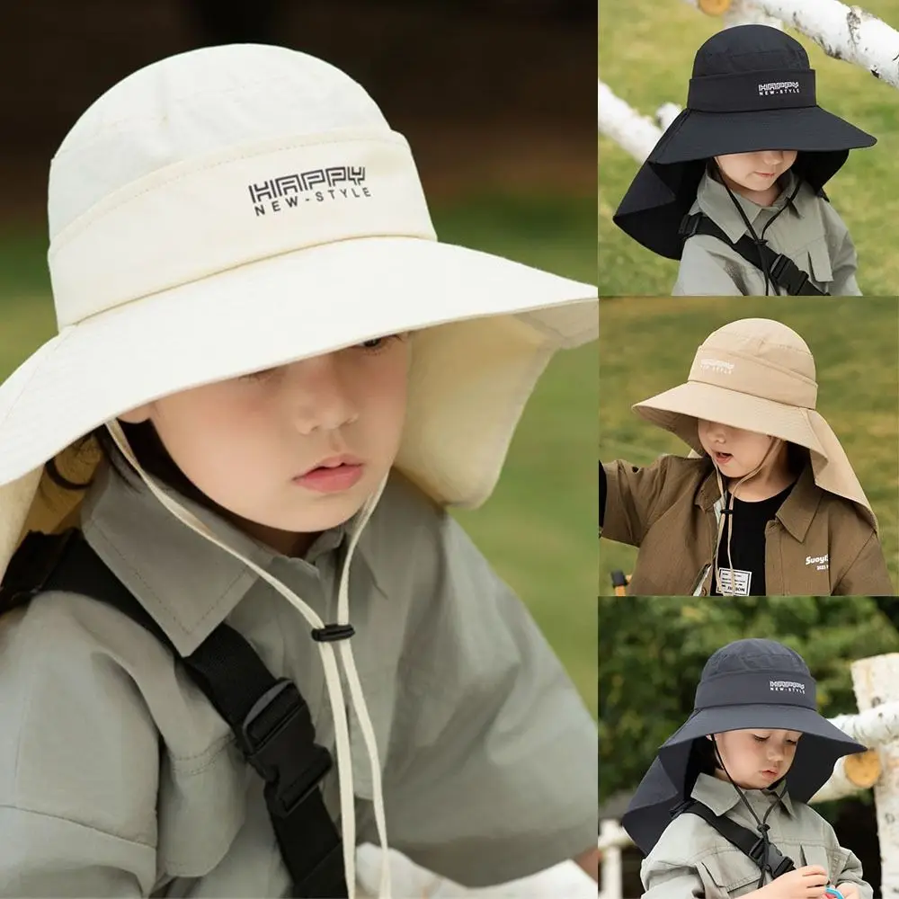 UV Protection Summer Children's Sunproof Hat New Large Brim Hat Camping Alpine Cap Beach Hat With Cape Adjustable Sun Hat