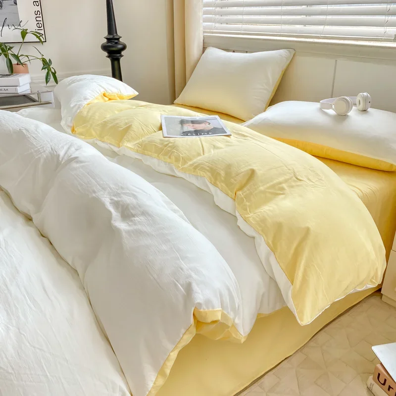 Class A pure cotton four-piece set small fresh solid color super soft washed cotton mattress bed sheet quilt cover