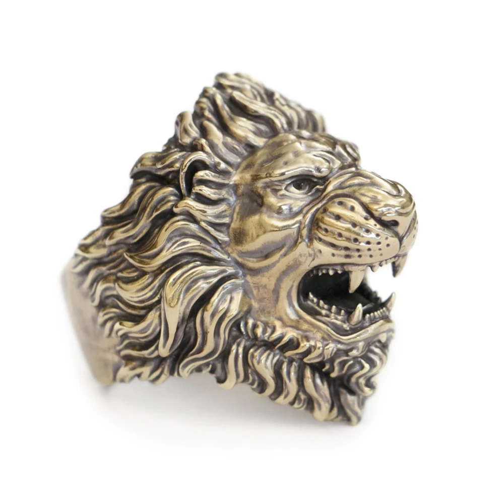 LINSION Brass Roaring Lion Ring Mens Biker Punk Ring BR385 US Size 7~15