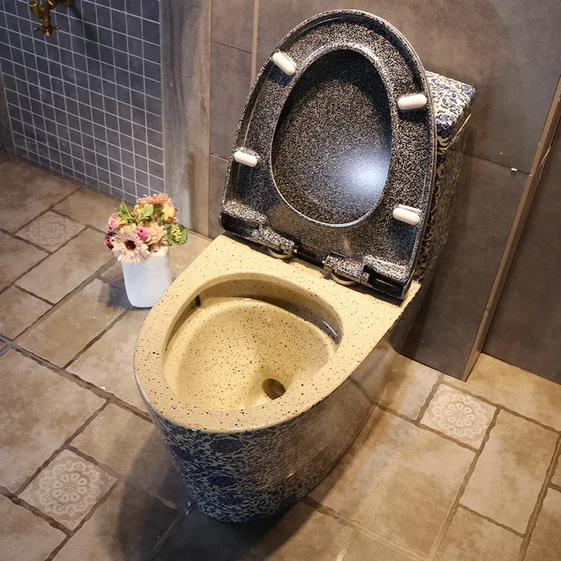 

Blue-and-white Chinese-style art ceramic household toilet siphon type water-pumping toilet