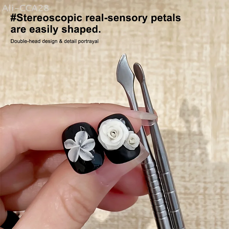 3 szt. Dwustronne szpatułki do zdobienia paznokci, pisaki do rzeźbienia żelu UV, końcówki do malowania, narzędzia do manicure do tworzenia wzorów kwiatowych w nail art.