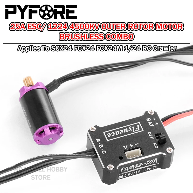 

PYFORE 25A ESC 1224 4500KV Outer Rotor Motor Brushless Combo for FMS FCX24 FCX24M SCX24 1/24 RC Crawler Upgrade Accessories