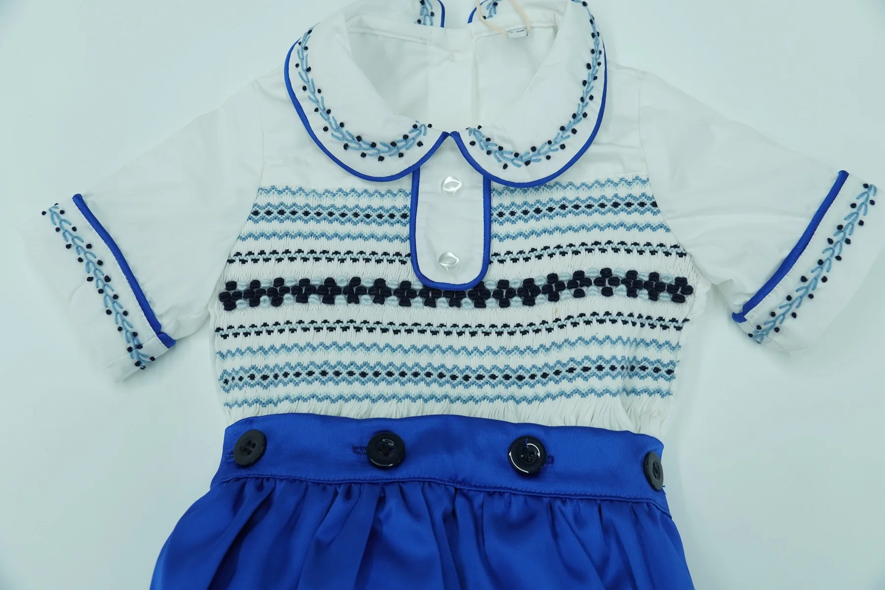 0-6Y Boy Summer White Blue Smocked Outfit Suit for Birthday Party Photograph  A90