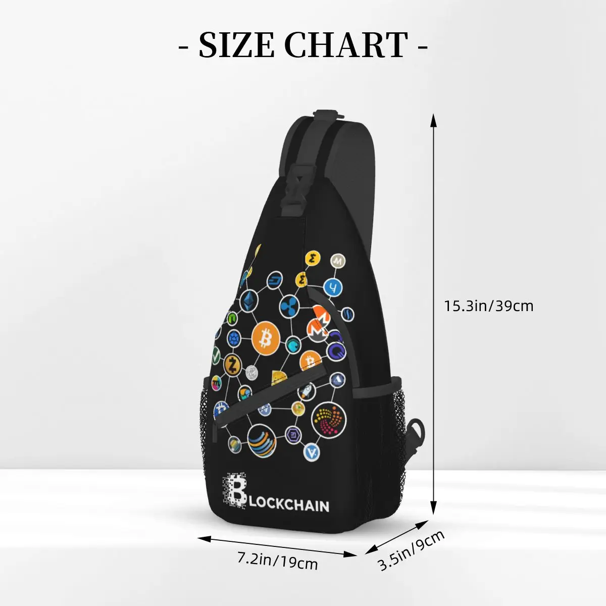 Blockchain BitCoin Ethereum Crossbody Sling Bag Casual Chest Bag Dogecoin Btc Shoulder Backpack Daypack Travel Hiking Cycling