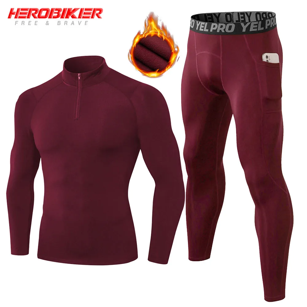 

Men Fleece Lined Thermal Underwear Set Motorcycle Skiing Tight Base Layers Winter Warm Long Johns Shirts & Tops Bottom Suit