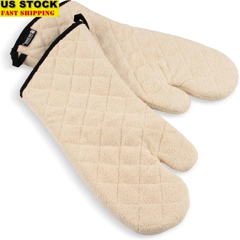 17in Heavy Duty Oven Mitts Cotton Terry Cloth Steam Barrier Machine Washable Heat Resistant Protective Mitts Sold in Pairs