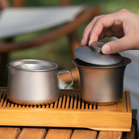 Outdoor Titanium Tea Cups Set, Pure Titanium Lid Bowl, Double-layer Insulation and Anti Scalding Kung Fu Tea Cup Set Gift