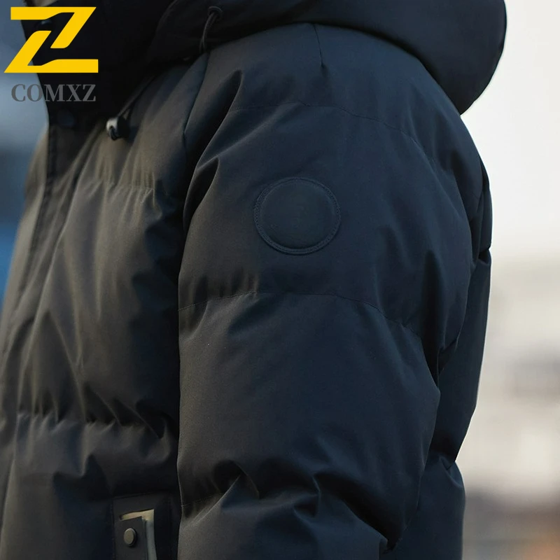 سترة COMXZ للرجال مبطنة سميكة بغطاء للرأس للعمل في الهواء الطلق سترة مقاومة للرياح على طراز الشارع سترات شتوية مبطنة خفيفة الوزن #3