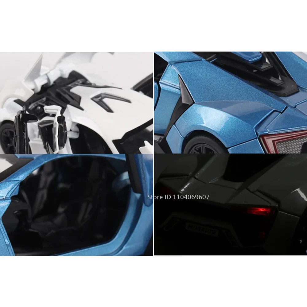 Scala 1:32 Lykan Modalità Auto Sportive Giocattolo Pressofuso In Lega Suono Luce 4 Porte Aperta Suono Luce Tirare Indietro Supercar Modelli Regali per Bambini