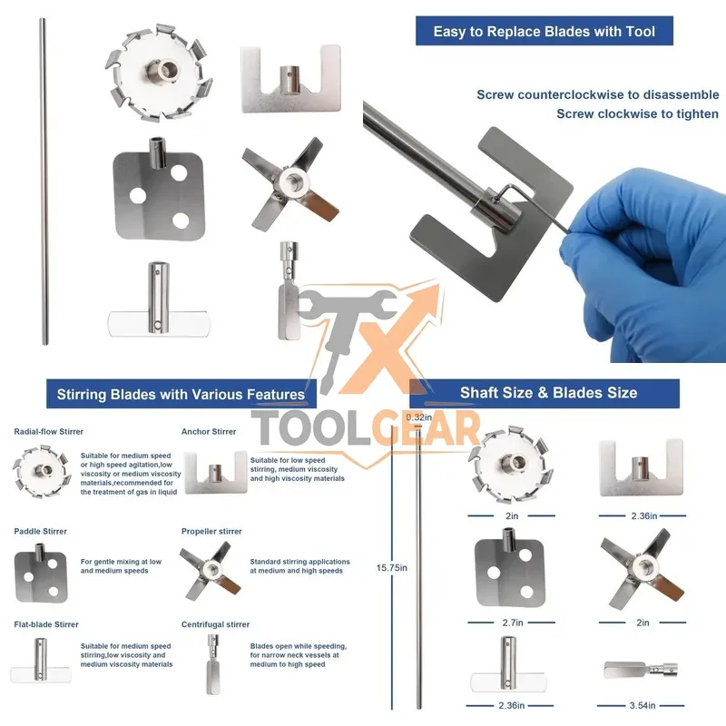 2026hotsale* WEIAI Mixing Equipment Centrifugal Anchor Propeller Stirring Blade 316L Stainless Steel Overhead Stirrer Paddle