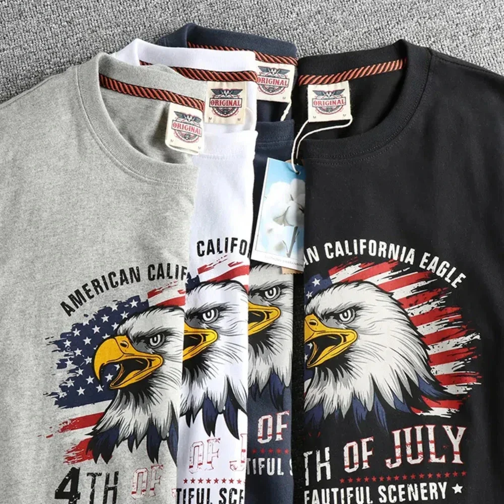 

2026 модная мужская повседневная футболка с короткими рукавами и принтом в стиле ретро, хлопковая полуфутболка с круглым вырезом