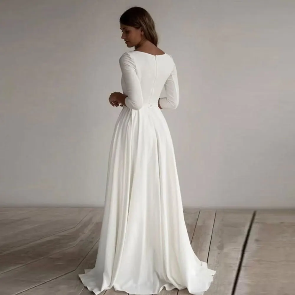 Soft Satin O-neck Wedding Dresses A-line 3/4 Sleeves Bridal Gowns Elegant Formal Dress For Women Vestidos De Novia 2024