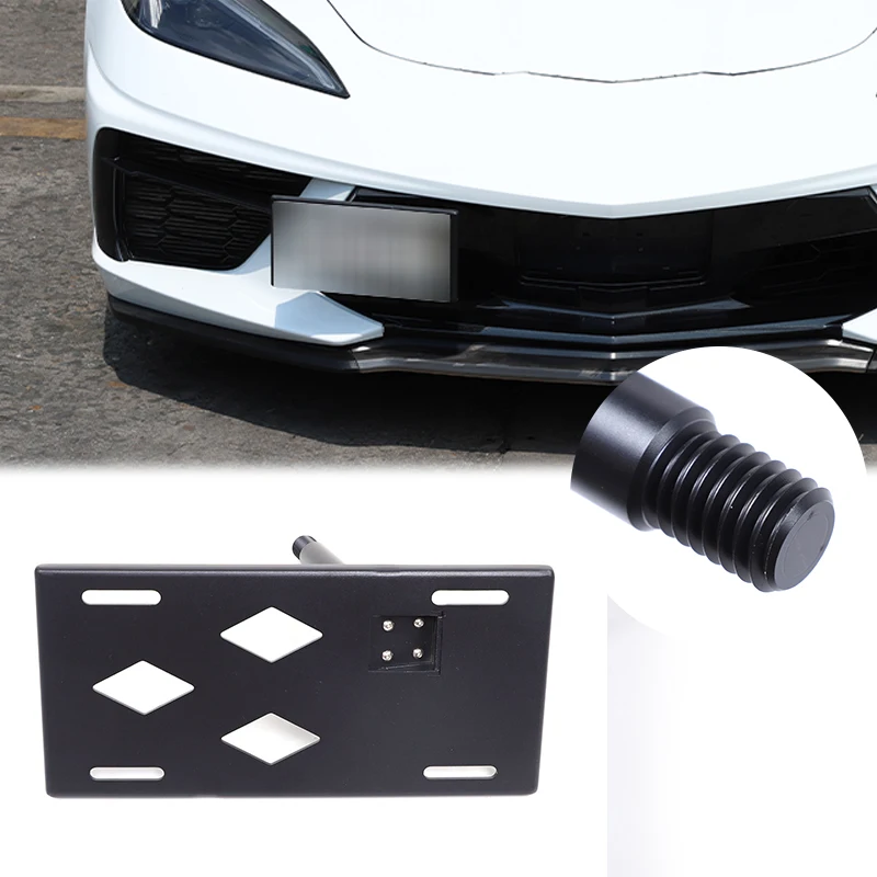

For Chevrolet Corvette C8 2020+ Aluminum alloy black car front license plate side hanging license plate holder car accessories