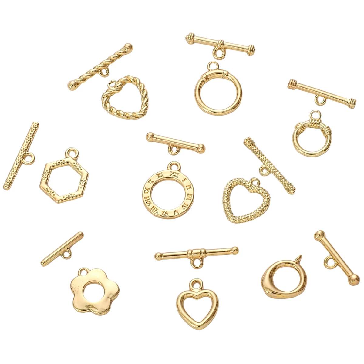 1Set 14K Gold Plated Brass Copper Round Flower Shape OT Toggle Clasps for Fashion Bracelet Making DIY Jewelry Findings