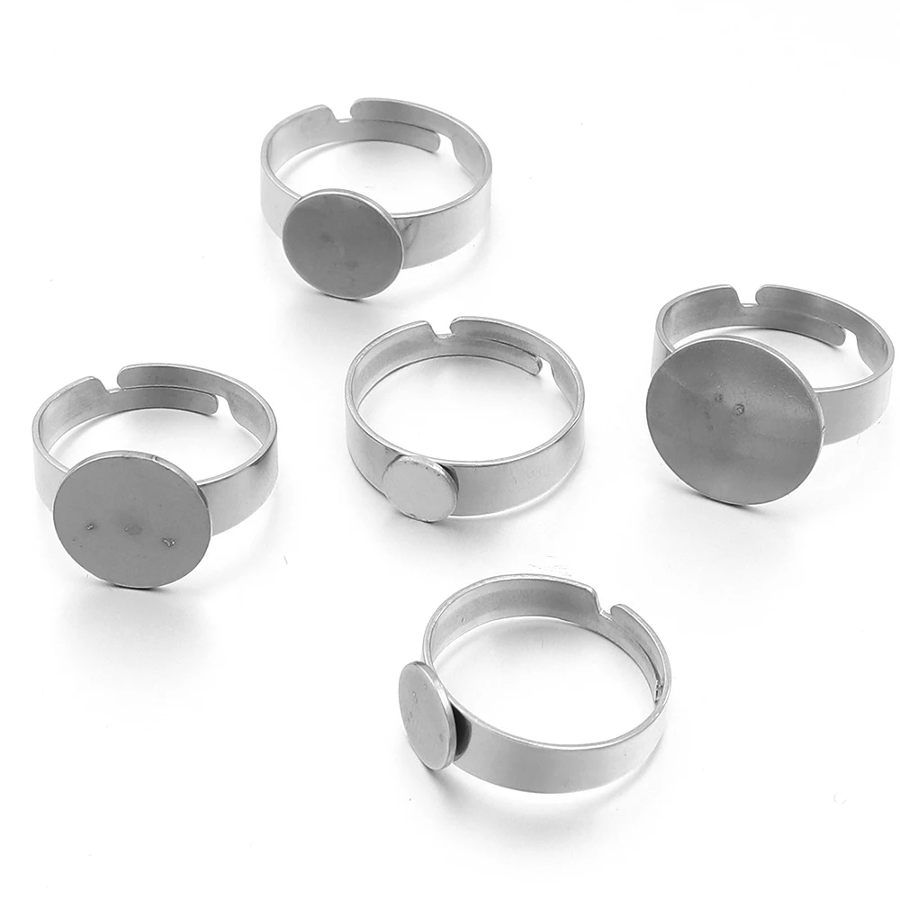 5pcs 6/8/10/12/14mm Stainless Steel Adjustable Ring Settings Blank Round Cabochons Base For DIY Jewelry Making Rings Accessories