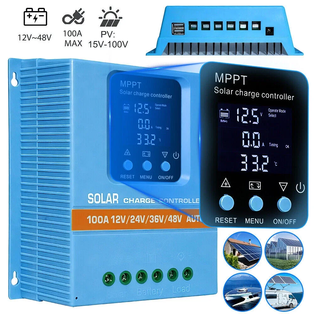 

4800W Solar Charge Controller 100A/12V 24V 36V 48V USB Battery PV Regulator With LCD Display Dual USB Output For Solar Panel
