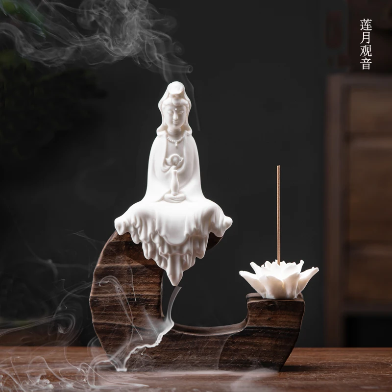 

Backflow Incense Burner Domestic Aromatherapy Creative Ceramic Avalokitesvara Decoration Zen Incense Stick Holder Living Room