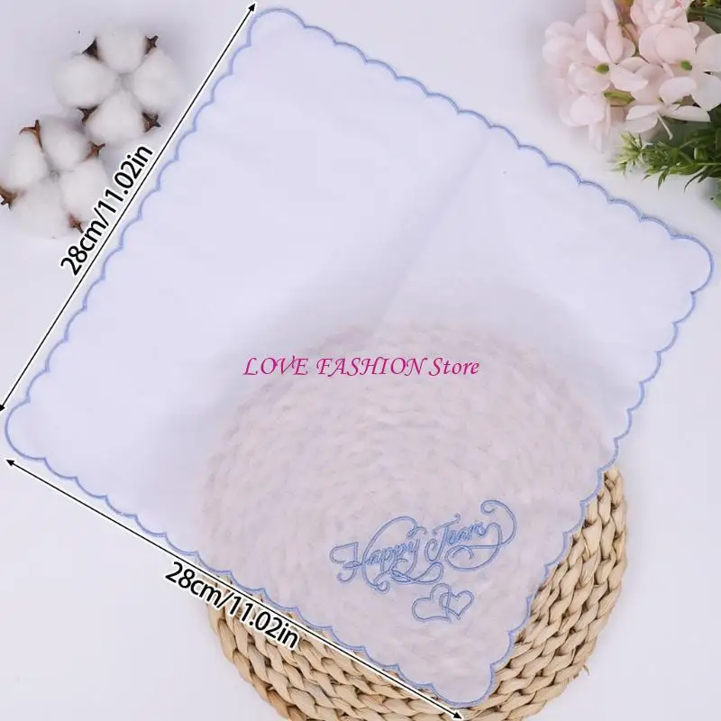 Elegant Cotton Handkerchief With Happy Tears Embroidery Wedding Gift Y166